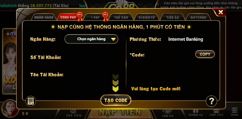 Hướng dẫn nạp tiền Go88 với 4 phương thức thường gặp 